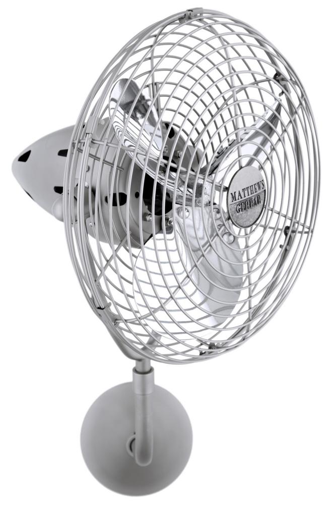 Bruna Parede wall fan in Brushed Nickel finish for damp locations.