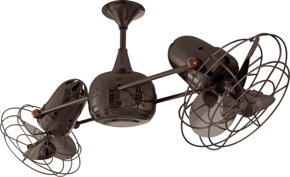 Duplo Dinamico 360” rotational dual head ceiling fan in Bronzette finish with metal blades.