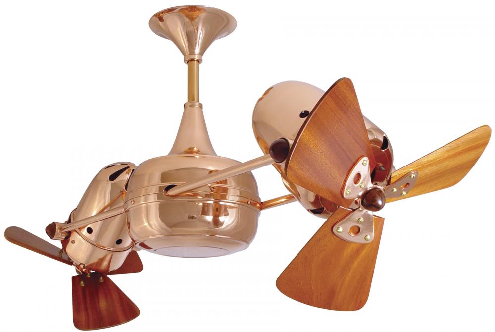 Duplo Dinamico 360” rotational dual head ceiling fan in Polished Copper finish with solid sustai