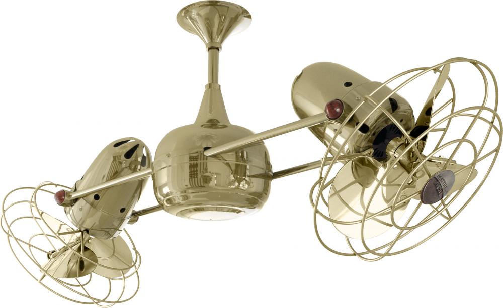 Duplo Dinamico 360” rotational dual head ceiling fan in Polished Brass finish with metal blades.