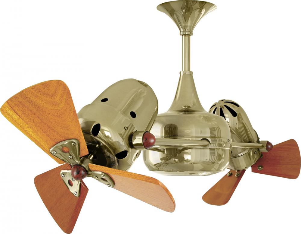 Duplo Dinamico 360” rotational dual head ceiling fan in Polished Brass finish with solid sustain