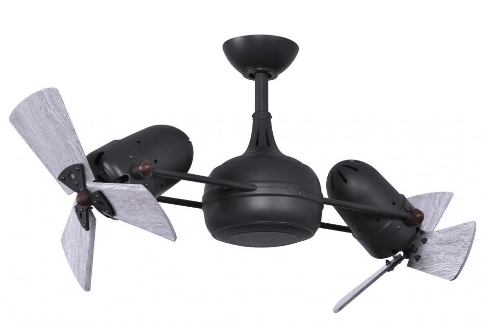 Dagny 360° double-headed rotational ceiling fan in Matte Black finish with solid barn wood blades