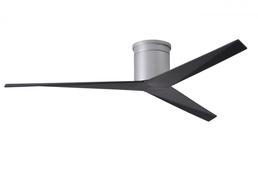 Eliza-H 3-blade ceiling mount paddle fan in Brushed Nickel finish with matte black ABS blades.