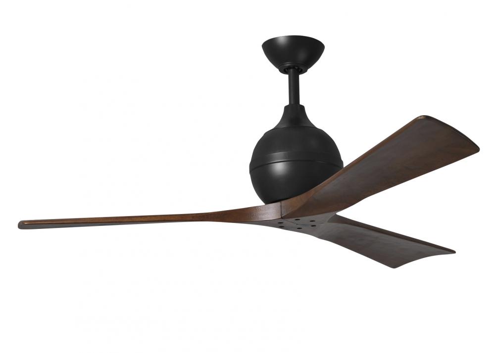 Irene-3 three-blade paddle fan in Matte Black finish with 52&#34; solid walnut tone blades.