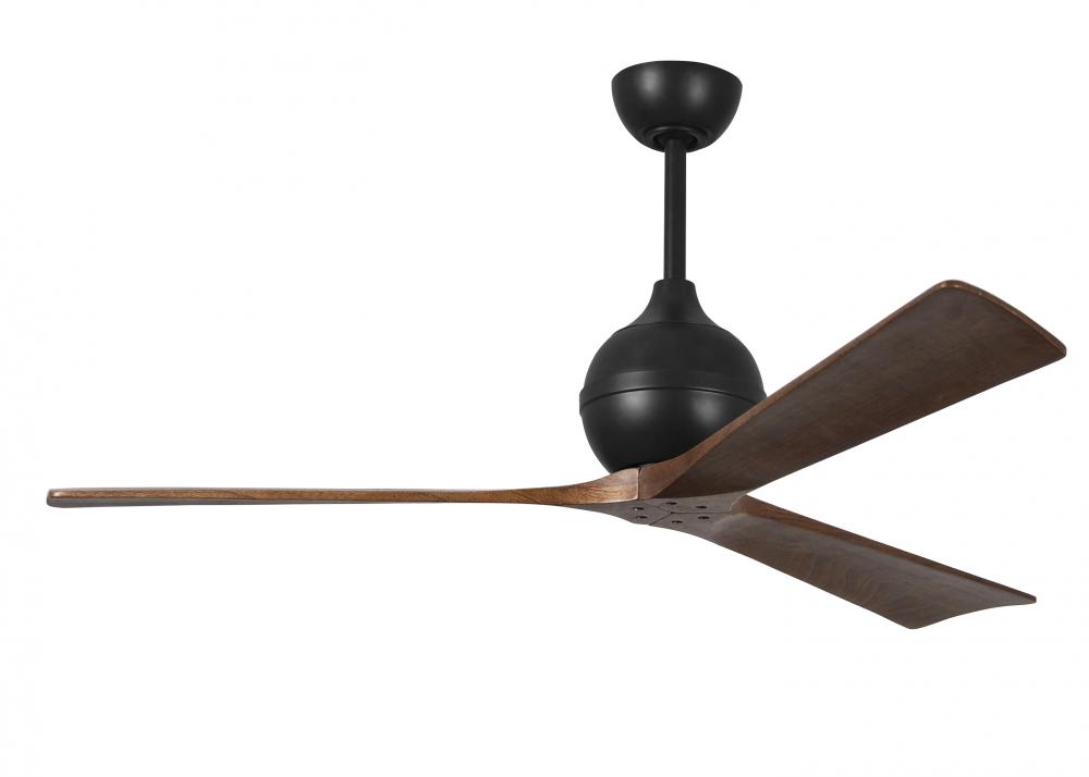 Irene-3 three-blade paddle fan in Matte Black finish with 60&#34; solid walnut tone blades.