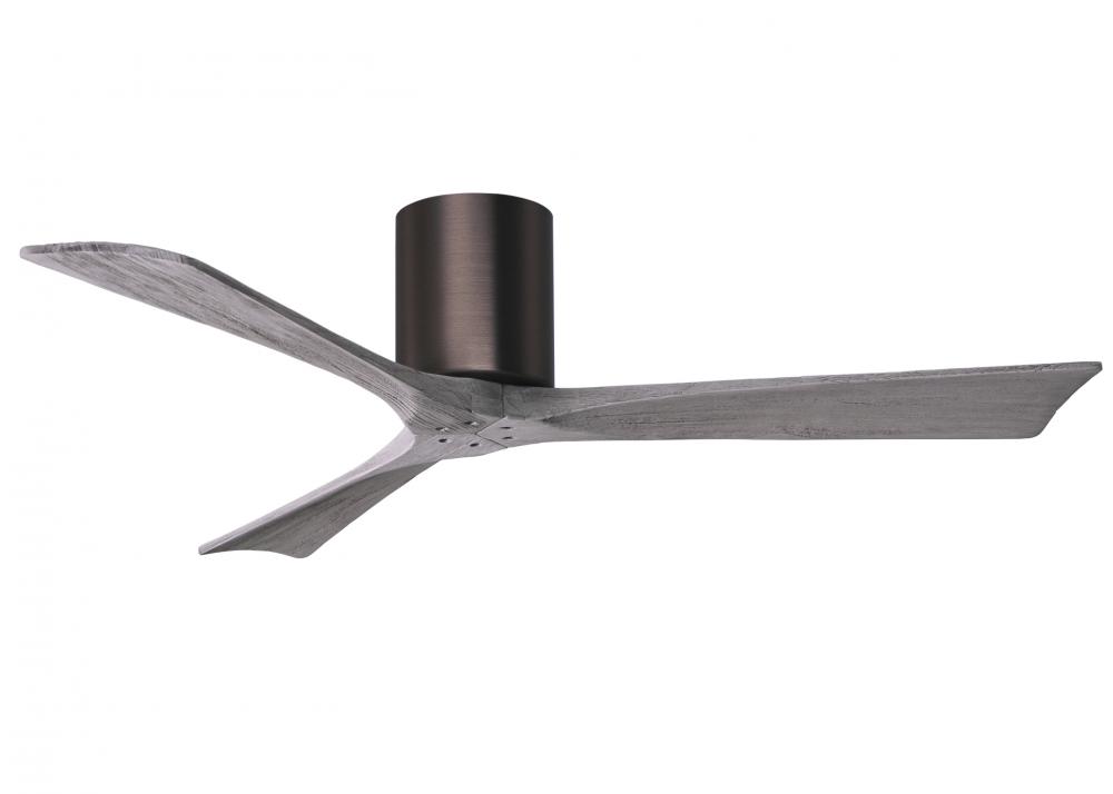 Irene-3H three-blade flush mount paddle fan in Brushed Bronze finish with 52” solid barn wood to