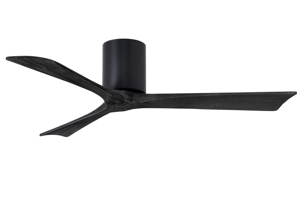 Irene-3H three-blade flush mount paddle fan in Matte Black finish with 52” solid matte black woo