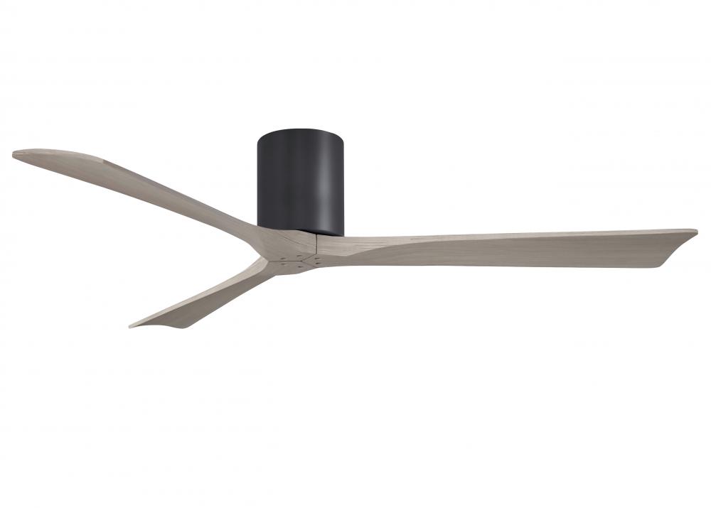 Irene-3H three-blade flush mount paddle fan in Matte Black finish with 60” Gray Ash tone blades.
