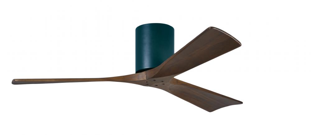 Irene-3H three-blade flush mount paddle fan in Matte Black finish with 52” solid walnut tone bla