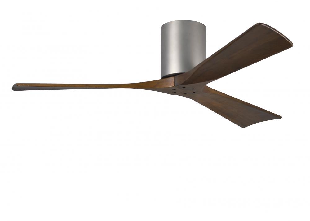Irene-3H three-blade flush mount paddle fan in Brushed Nickel finish with 52” solid walnut tone