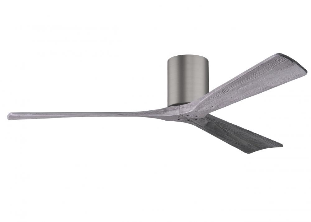 Irene-3H three-blade flush mount paddle fan in Brushed Pewter finish with 60” solid barn wood to