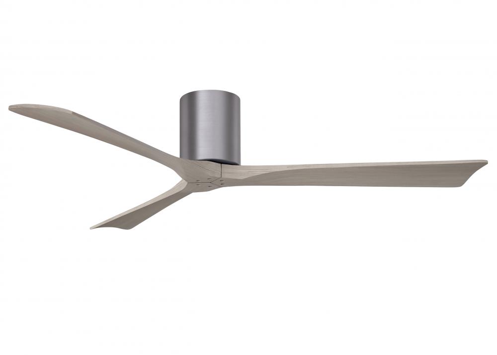 Irene-3H three-blade flush mount paddle fan in Brushed Pewter finish with 60” Gray Ash tone blad