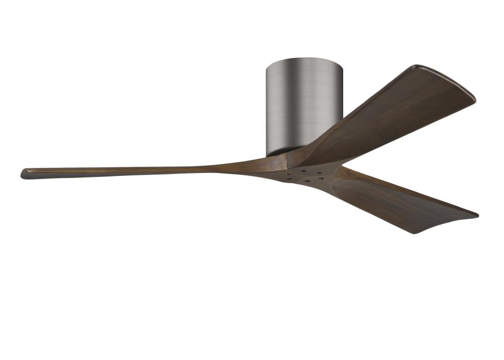 Irene-3H three-blade flush mount paddle fan in Brushed Pewter finish with 52” solid walnut tone