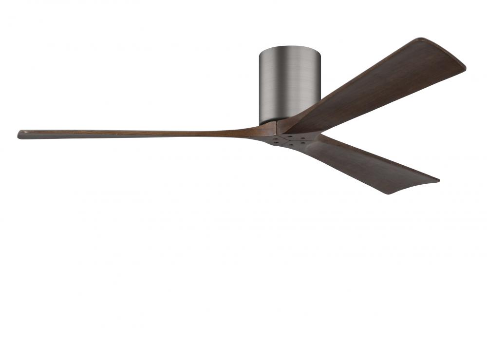 Irene-3H three-blade flush mount paddle fan in Brushed Pewter finish with 60” solid walnut tone