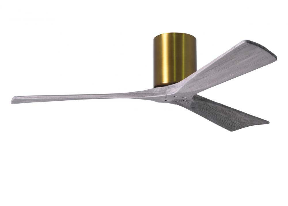 Irene-3H three-blade flush mount paddle fan in Brushed Brass finish with 52” solid barn wood ton
