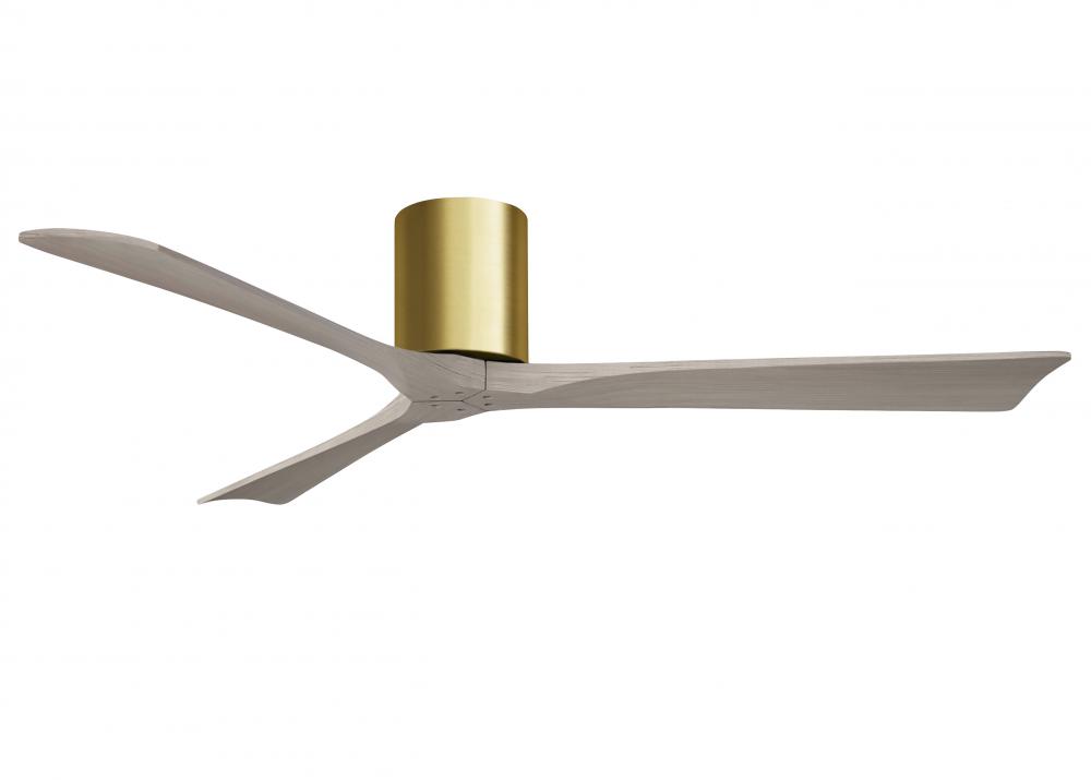 Irene-3H three-blade flush mount paddle fan in Brushed Brass finish with 60” Gray Ash tone blade