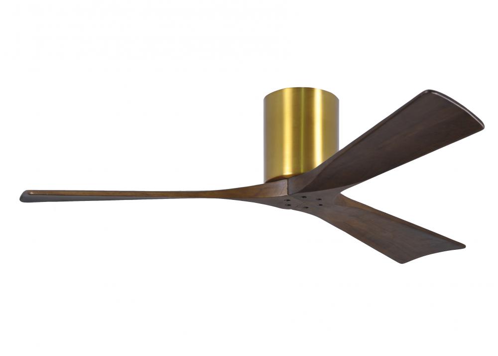 Irene-3H three-blade flush mount paddle fan in Brushed Brass finish with 52” solid walnut tone b