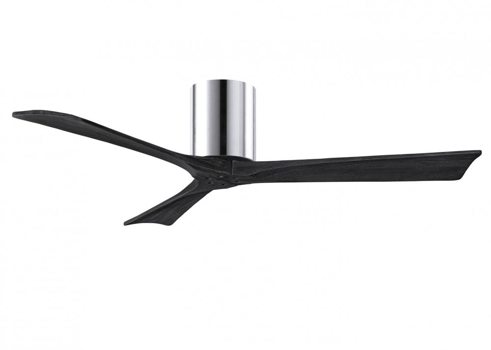 Irene-3H three-blade flush mount paddle fan in Polished Chrome finish with 52” solid matte black
