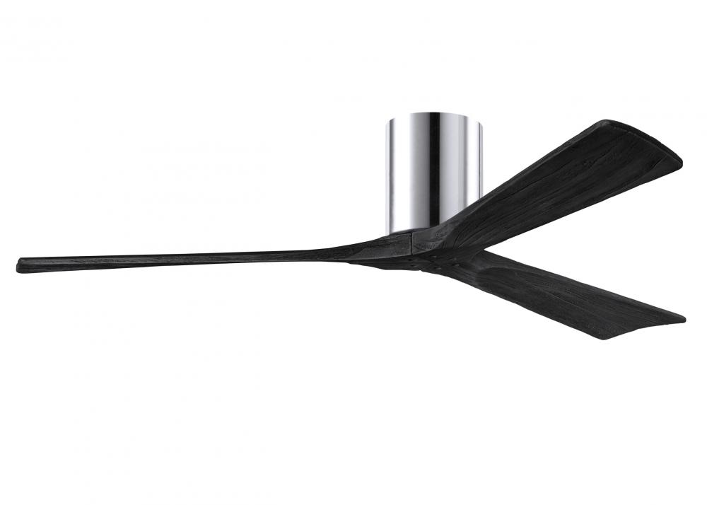 Irene-3H three-blade flush mount paddle fan in Polished Chrome finish with 60” solid matte black