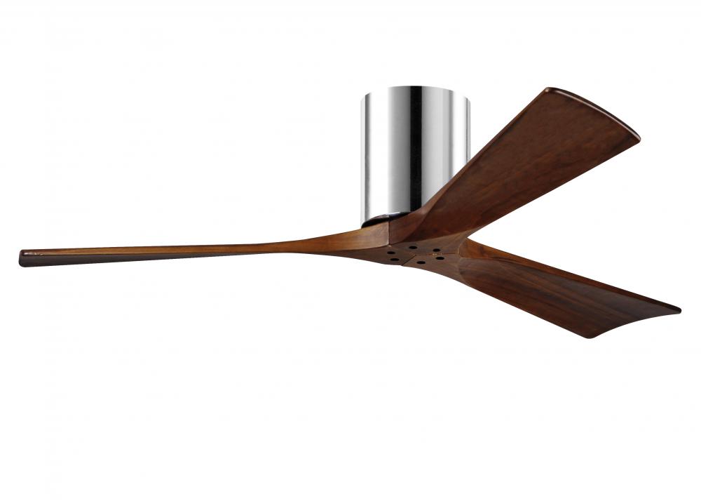 Irene-3H three-blade flush mount paddle fan in Polished Chrome finish with 52” solid walnut tone