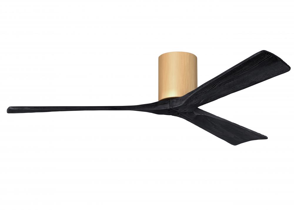 Irene-3H three-blade flush mount paddle fan in Light Maple finish with 60” Matte Black tone blad