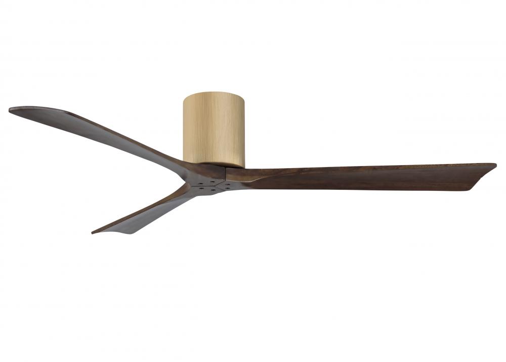 Irene-3H three-blade flush mount paddle fan in Light Maple finish with 60” Walnut tone blades. 