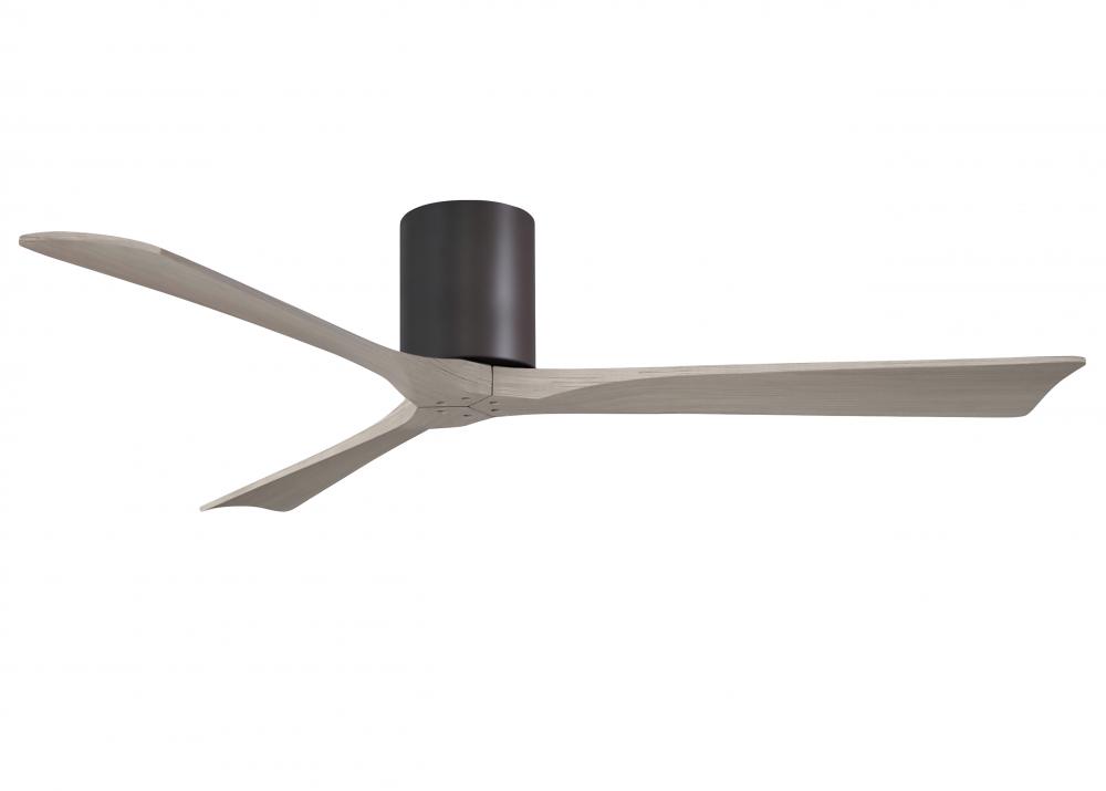Irene-3H three-blade flush mount paddle fan in Textured Bronze finish with 60” Gray Ash tone bla