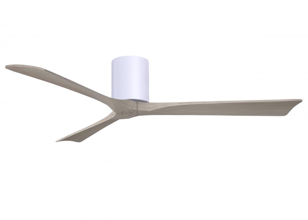 Irene-3H three-blade flush mount paddle fan in Matte White finish with 60” Gray Ash tone blades.