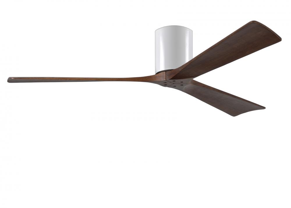 Irene-3H three-blade flush mount paddle fan in Gloss White finish with 60” solid walnut tone bla
