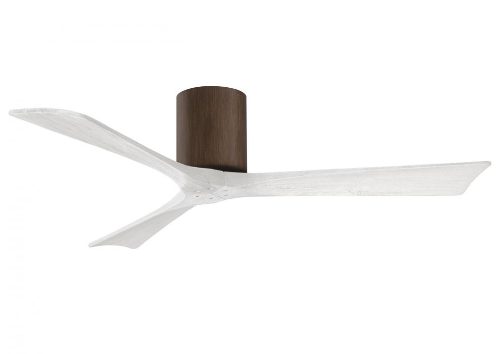Irene-3H three-blade flush mount paddle fan in Walnut finish with 52” solid matte white wood bla