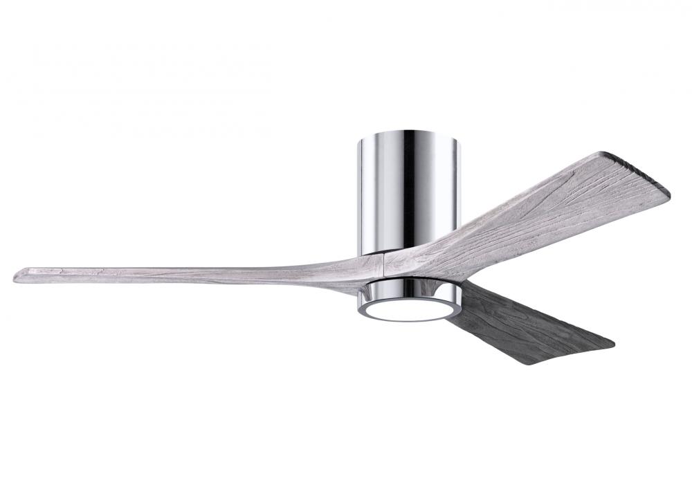 Irene-3HLK three-blade flush mount paddle fan in Polished Chrome finish with 52” solid barn wood