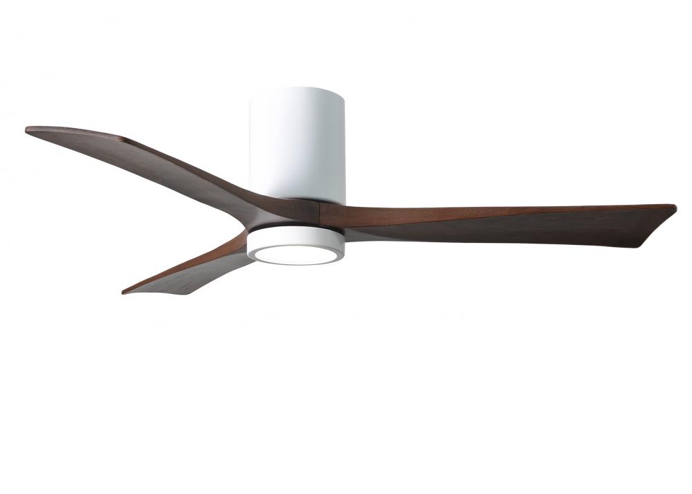 Irene-3HLK three-blade flush mount paddle fan in Gloss White finish with 52” solid walnut tone b