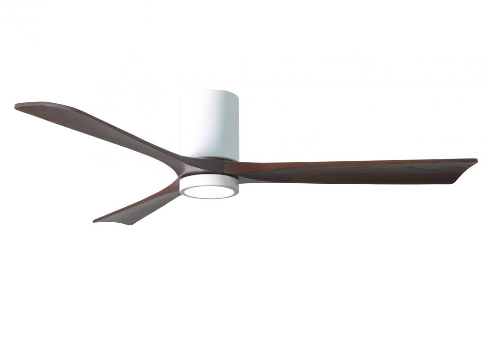 Irene-3HLK three-blade flush mount paddle fan in Gloss White finish with 60” solid walnut tone b