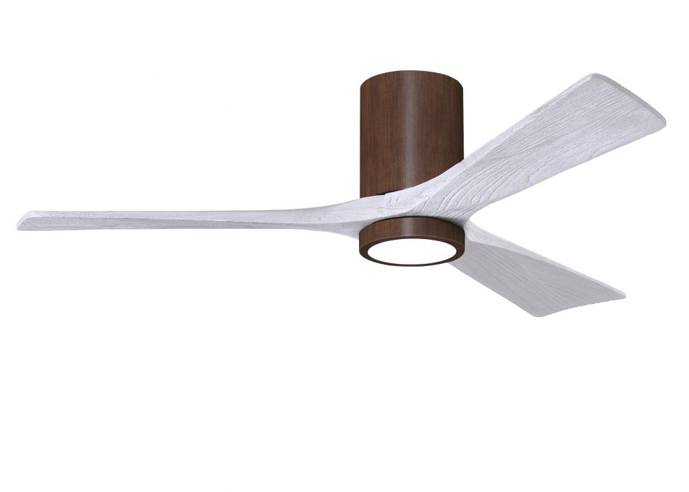 Irene-3HLK three-blade flush mount paddle fan in Walnut finish with 52” solid matte white wood b