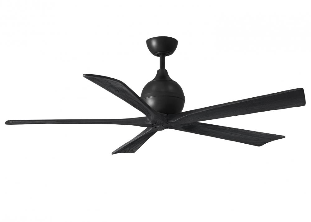 Irene-5 five-blade paddle fan in Matte Black finish with 60&#34; solid matte black wood blades.