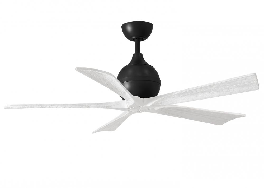 Irene-5 five-blade paddle fan in Matte Black finish with 52&#34; solid matte white wood blades.