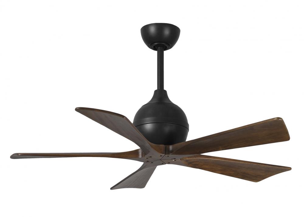 Irene-5 five-blade paddle fan in Matte Black finish with 42&#34; solid walnut tone blades.