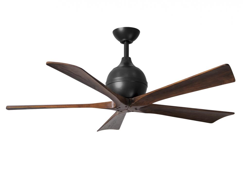 Irene-5 five-blade paddle fan in Matte Black finish with 52&#34; solid walnut tone blades.