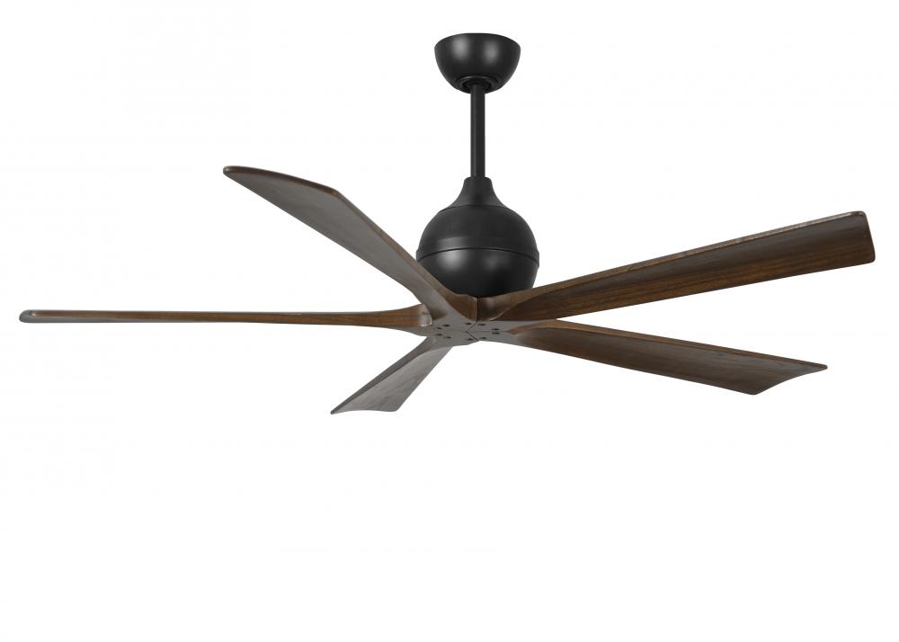 Irene-5 five-blade paddle fan in Matte Black finish with 60&#34; solid walnut tone blades.