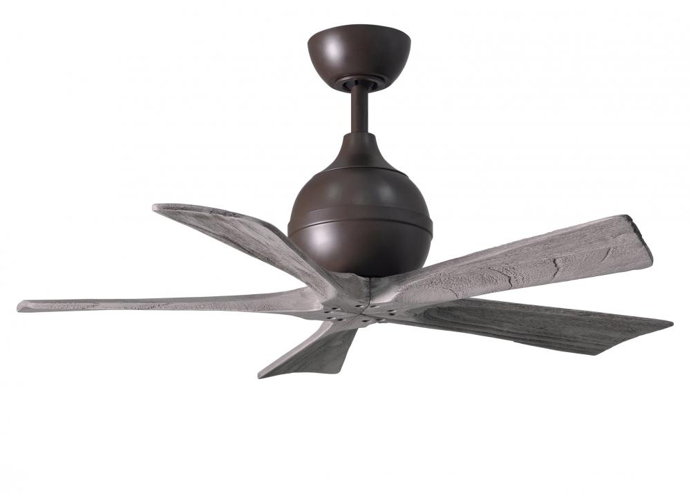 Irene-5 five-blade paddle fan in Textured Bronze finish with 42&#34; solid barn wood tone blades.