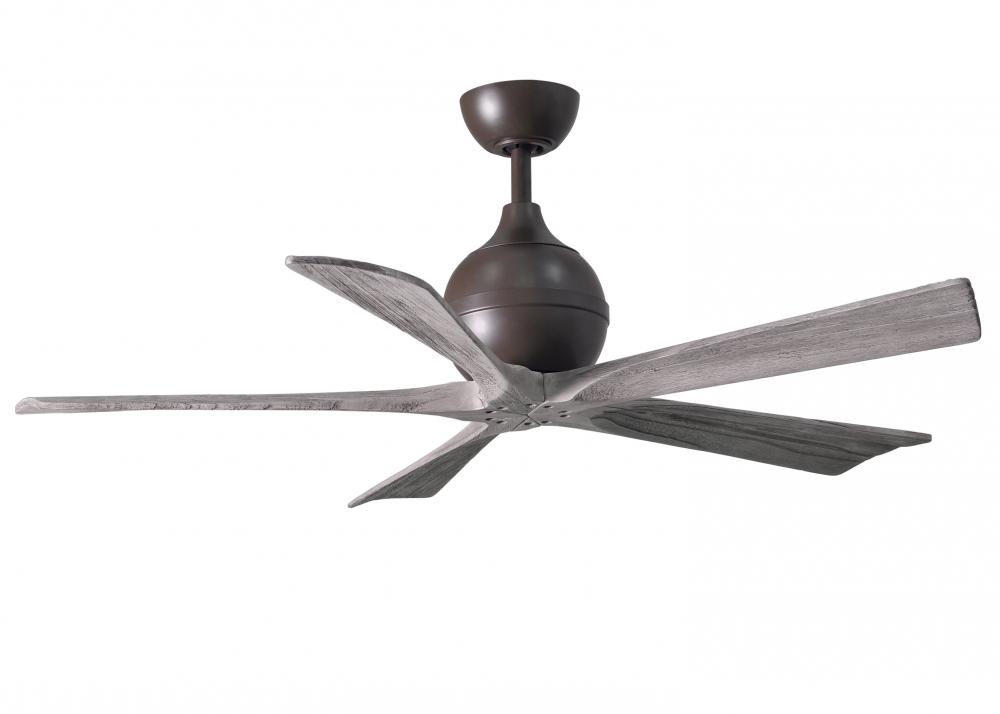 Irene-5 five-blade paddle fan in Textured Bronze finish with 52&#34; solid barn wood tone blades.