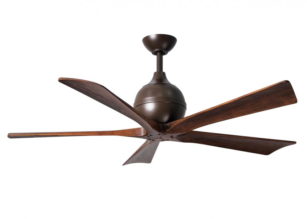 Irene-5 five-blade paddle fan in Textured Bronze finish with 52&#34; solid walnut tone blades.