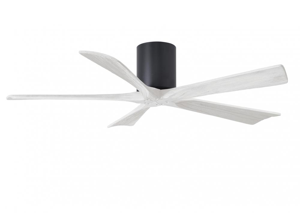 Irene-5H five-blade flush mount paddle fan in Matte Black finish with 52” solid matte white wood