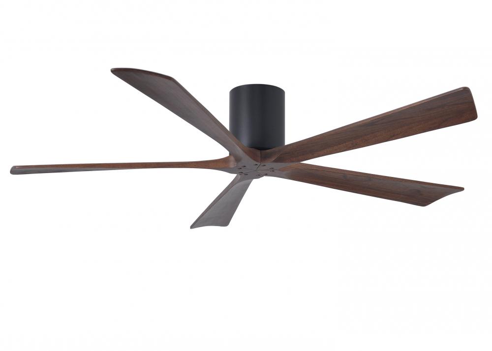 Irene-5H five-blade flush mount paddle fan in Matte Black finish with 60” solid walnut tone blad
