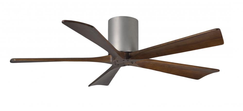 Irene-5H five-blade flush mount paddle fan in Brushed Nickel finish with 52” solid walnut tone b