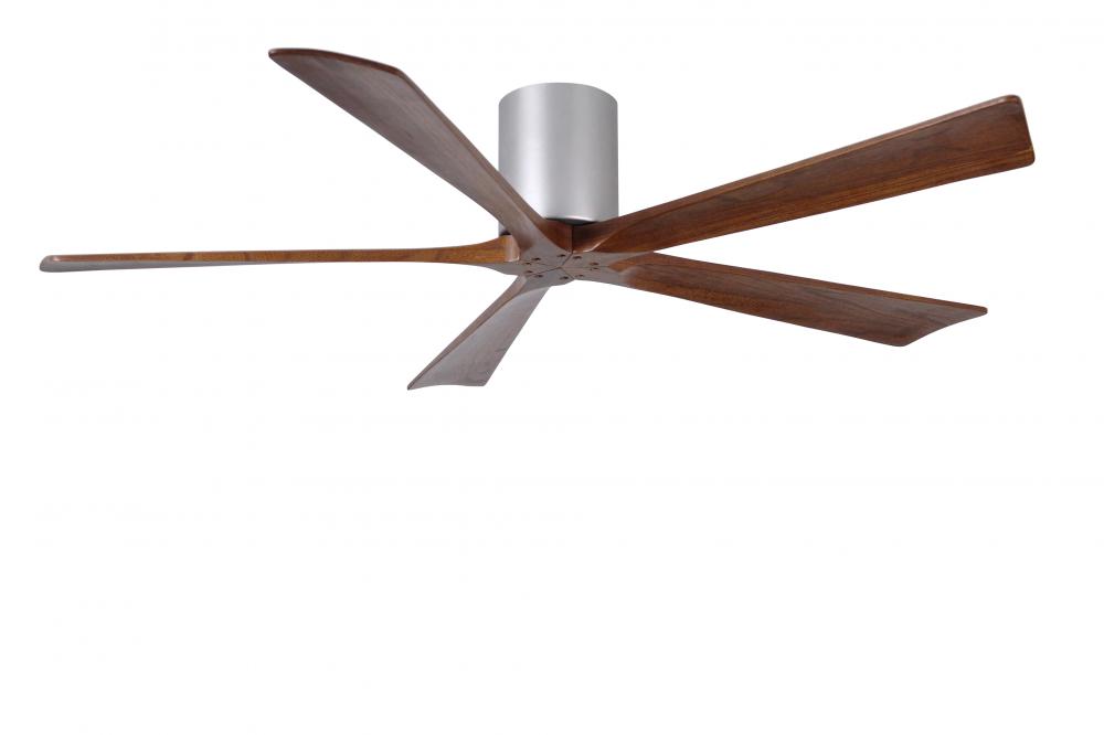 Irene-5H five-blade flush mount paddle fan in Brushed Nickel finish with 60” solid walnut tone b