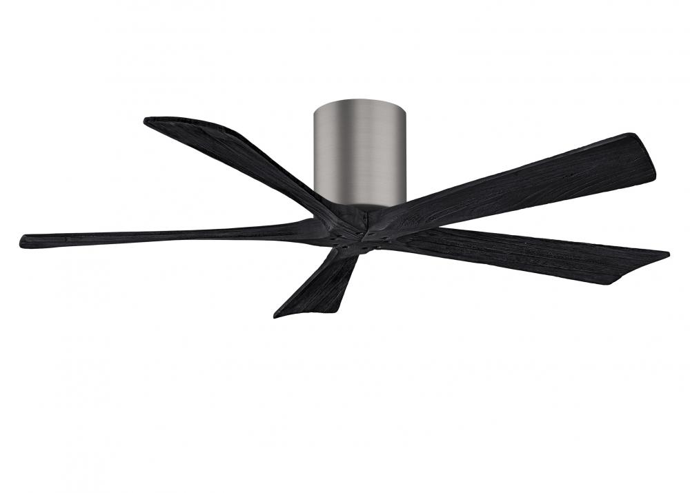Irene-5H five-blade flush mount paddle fan in Brushed Pewter finish with 52” solid matte black w