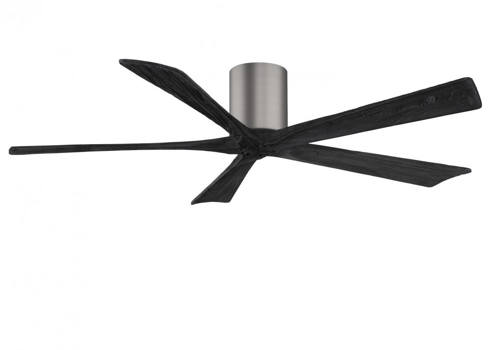 Irene-5H five-blade flush mount paddle fan in Brushed Pewter finish with 60” solid matte black w
