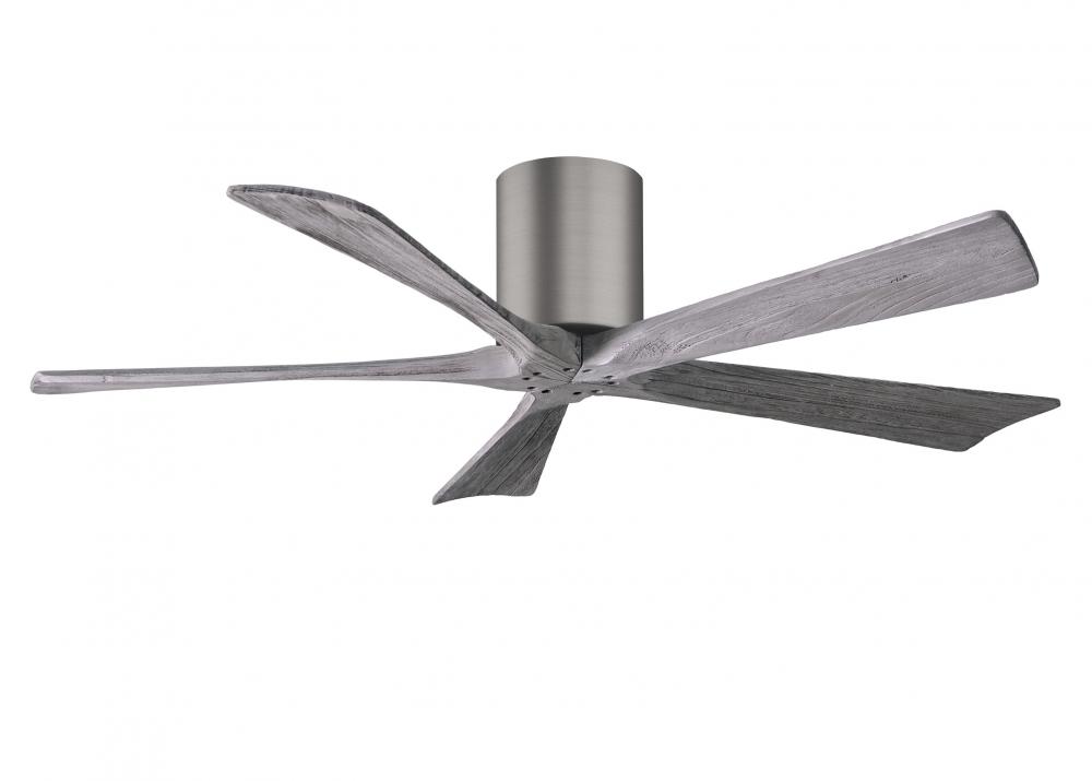 Irene-5H five-blade flush mount paddle fan in Brushed Pewter finish with 52” solid barn wood ton