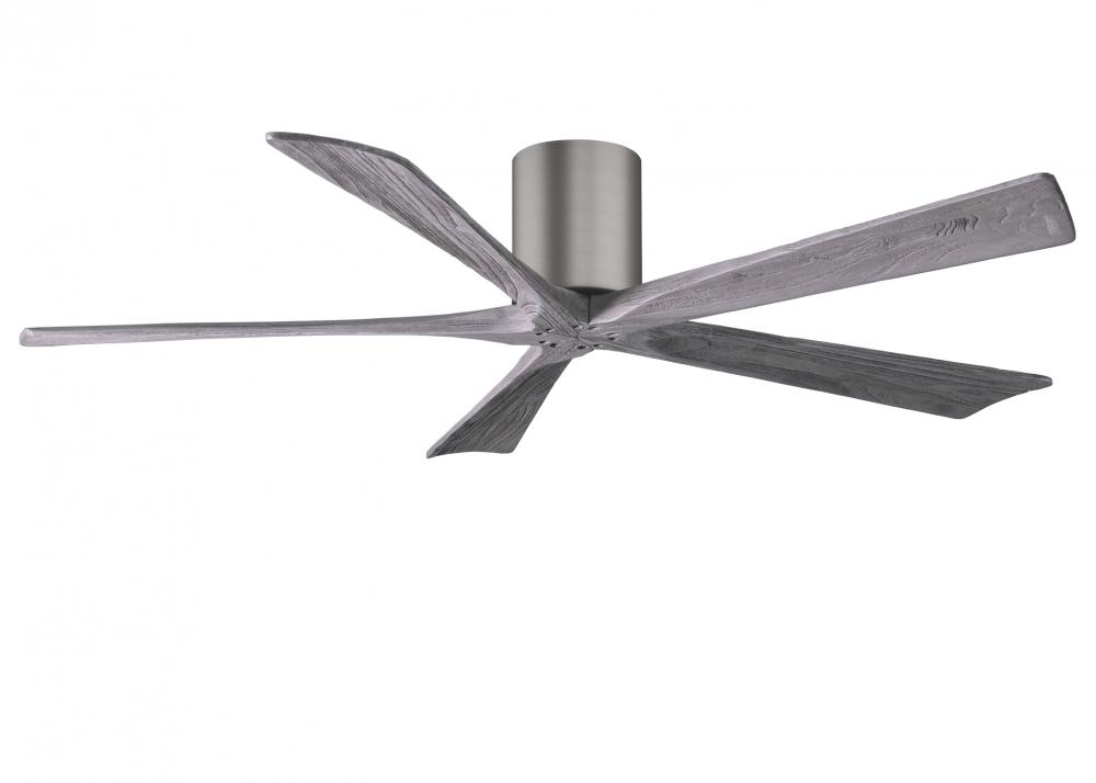 Irene-5H five-blade flush mount paddle fan in Brushed Pewter finish with 60” solid barn wood ton